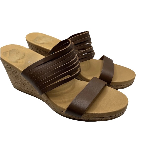 Teva Shoes - Teva Arrabelle Women's Sz 10 Brown Leather Cork Wedge Slide Sandals Heel